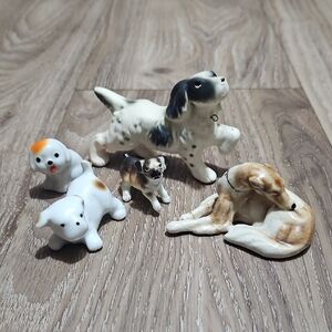 Vintage Dog Figurines Bone China Porcelain Glass Mini Collectible Mid-Century
